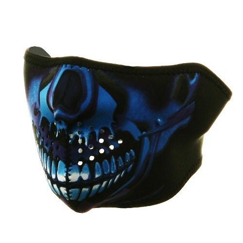 2 in 1 reversible motorcycle biker, skiing neoprene half face mask - blue skull