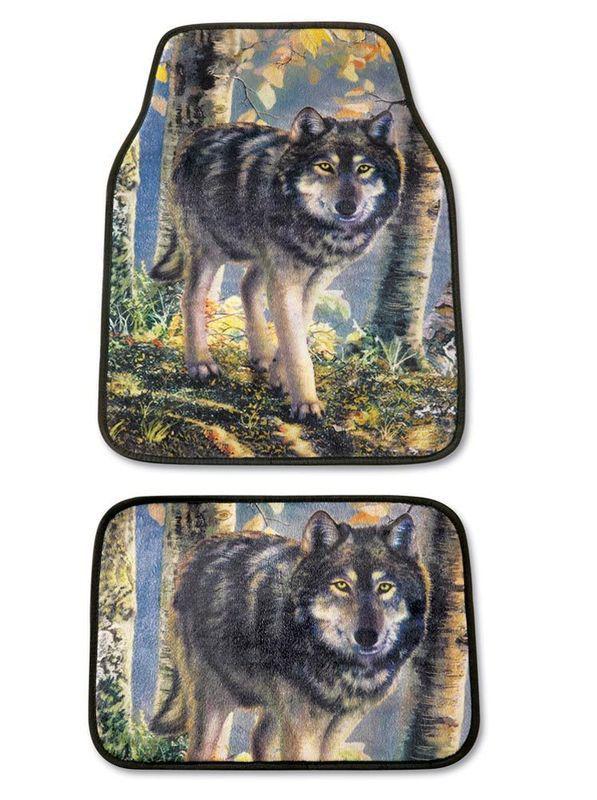 Set of 4 protective car floor mats w/ wolf woods design