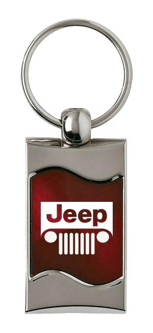 Jeep grill burgundy rectangular wave key chain ring tag key fob logo lanyard