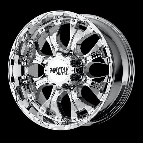 18" x 9" moto 959 chrome rims & 285-65-18 nitto trail grappler mt wheels tires