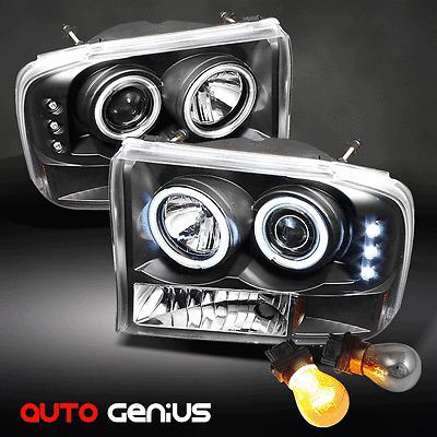 (silver bulbs) 99-04 f2/350sd/excursion 1pc black ccfl+led projector headlights