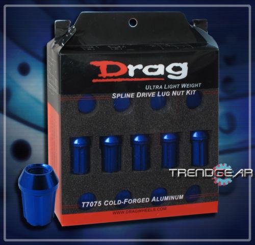 20 drag 12x1.5 wheel rim spline tuner lug nuts+key blue