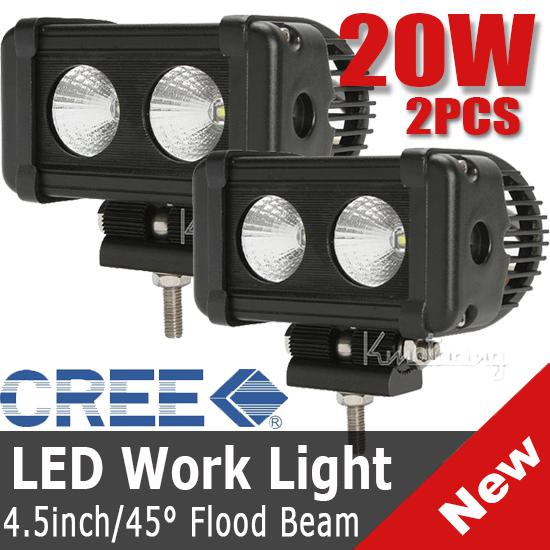 2* 4.5inch 20w 2000lm cree led flood beam work light offroad lamp car boat atv