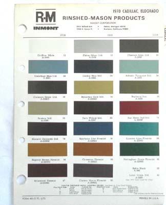 1970 cadillac r-m color paint chip chart all models original 