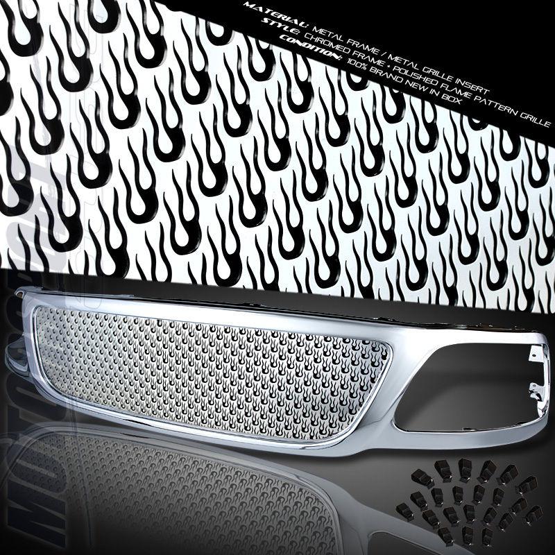 99-02 ford f-150 expedition chrome frame grille polish mesh flame pattern insert