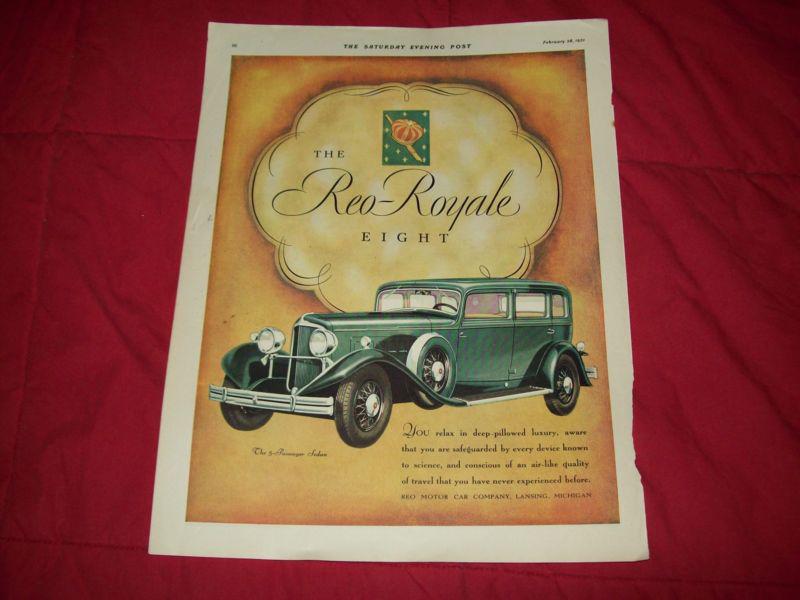 1931 reo car ad- royal eight- green