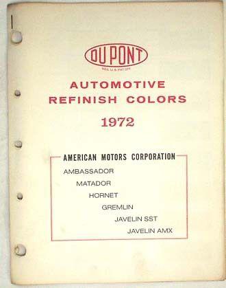 1972 amc dupont color paint chip chart book amx javelin lavelin sst matador more