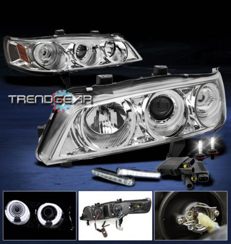 94-97 honda accord ccfl halo chrome projector head light lamp+drl led kit+6k hid