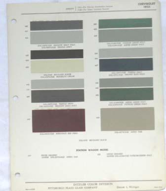 1951 chevrolet ppg  color paint chip chart all models original 