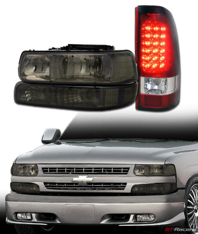 Smoke head lights+bumper dy+led rear brake tail lamp rc jy 99-02 chevy silverado