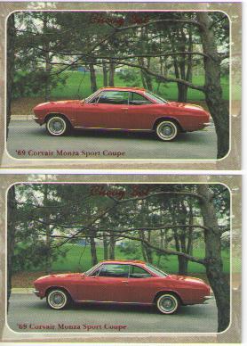 1969 chevy corvair monza baseball card sized cards - lot of 2 - must see !!