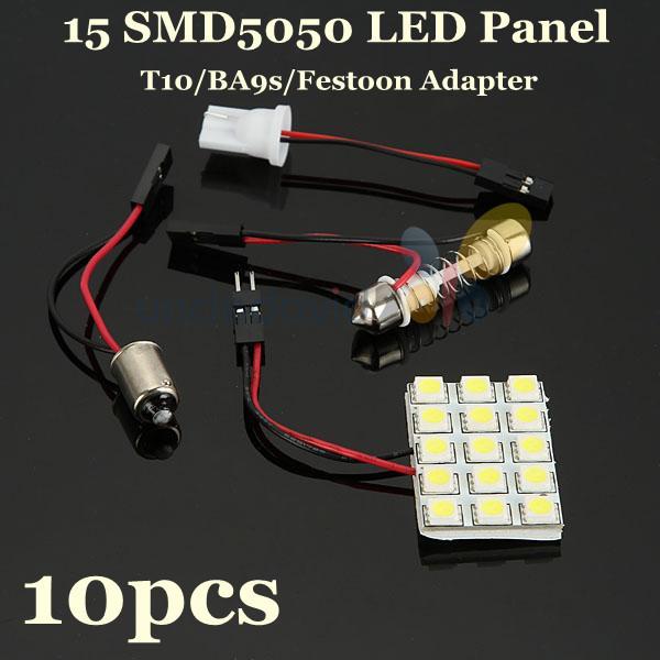 Lot 10x 15 led 5050smd t10 festoon ba9s dome panel light car roof reading lamp