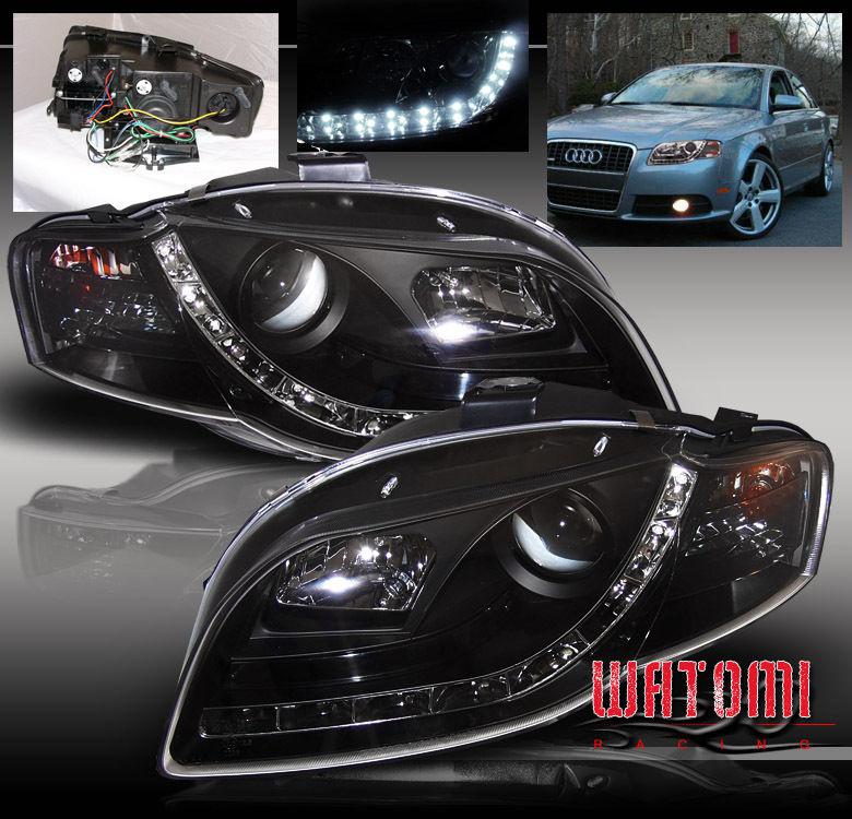 06 07 08 audi a4/s4 r8 led projector headlights black