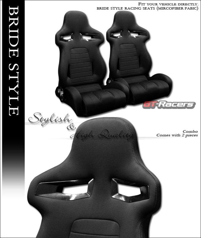 Br sport style blk stitch cloth racing bucket seats+sliders left+right gmc honda