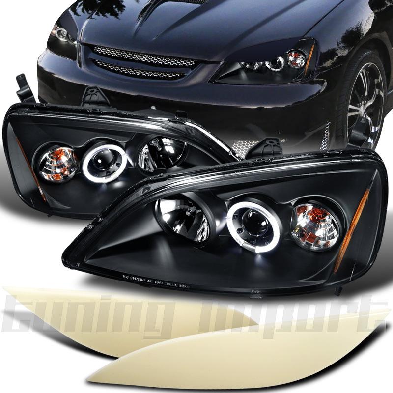 2001-2003 honda civic black halo projector headlights eyelids cover left+right