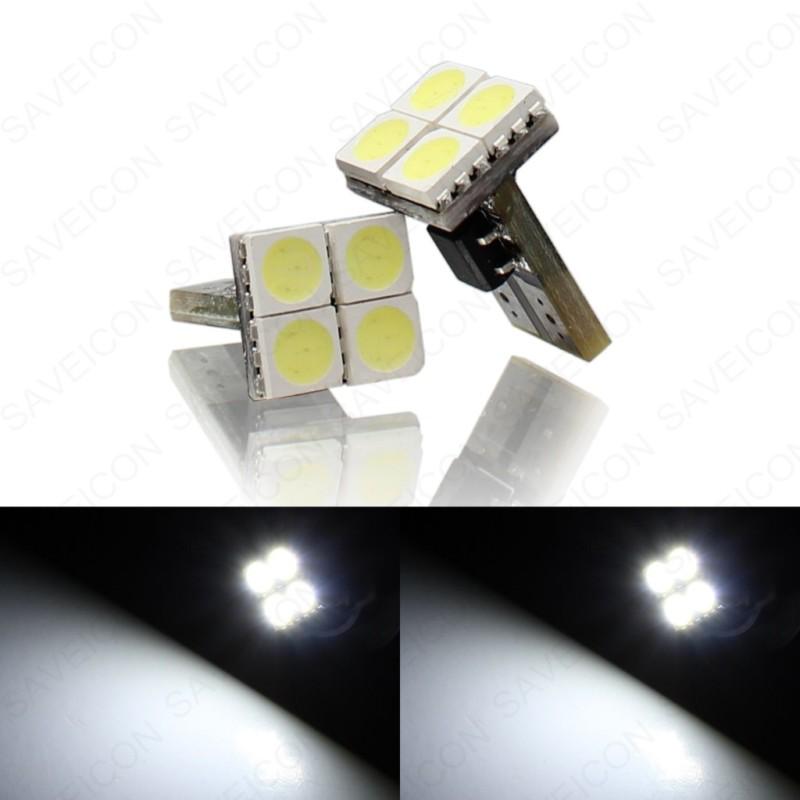 2 x white canbus error free 4-smd 5050 t10 wedge led light bulbs 2825 168 194