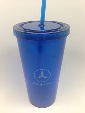 New mercedes plastic cup mug drink blue w/ straw