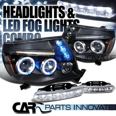 Toyota 05-11 tacoma black dual halo projector headlights+6-led fog lamps