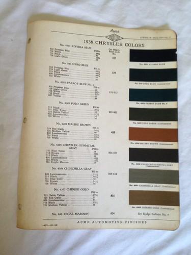 1938 chrysler~paint chips~automotive~acme~color chart~all models~original!