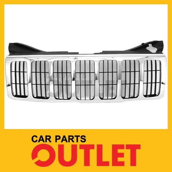 05 06 07 jeep grand cherokee chrome grille outer panel painted black back insert