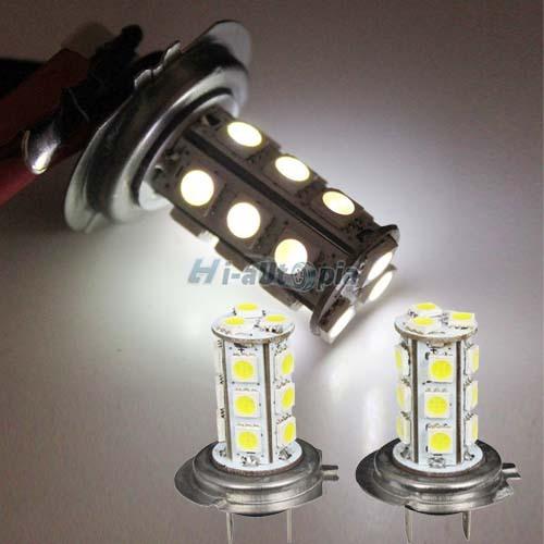 2 pcs h7 18 smd led white fog headlight light lamp bulb dc 12v