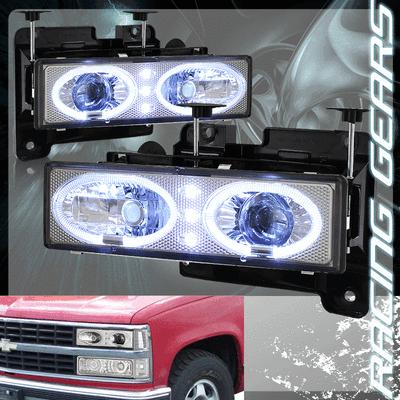 Chevrolet gmc c10 trucks chrome housing dual white led halo projector headlights