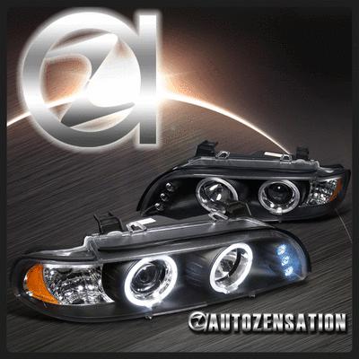 01-03 bmw 5 series e39 525i 530i 540i black dual halo led projector headlight