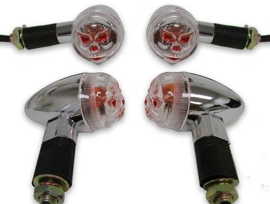 4 ~chrome skull bullet led turn signals for honda vt cb gs xs kz vn cafe cruiser