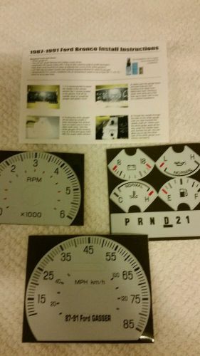 1987-1991 ford truck bronco dash cluster white face gauges 87-91