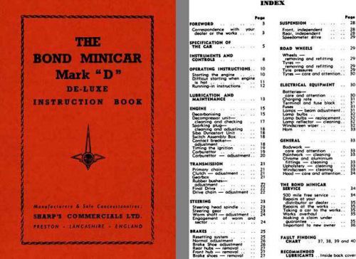 Bond 1957 - the bond minicar mark &#039;d&#039; de-luxe instruction book