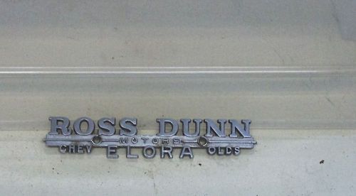 Vintage ross dunn chev olds car auto dealer emblem part sign elora ontario