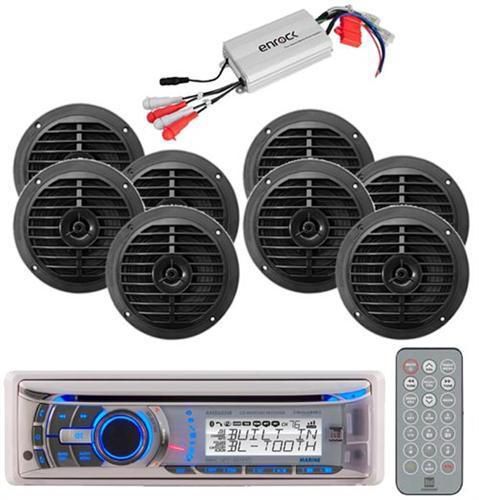 Dual marine detachable face stereo radio cd mp3 receiver + 800w amp /8 speakers