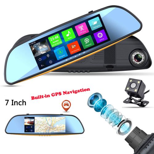 Gps navigation 1080p android quad core car dvr rear view mirror wifi bt camera