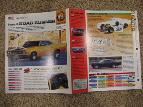 ★★ plymouth road runner - collector brochure specs info 1968 / 1969 / 1970 ★★