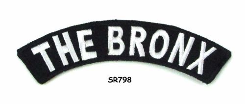 The bronx white on black small rocker iron on patches for biker vest jacket