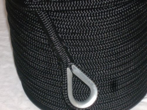1/2&#034;x300 feet double braid black nylon rope anchor line with thimble