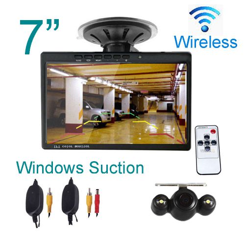 7&#034; lcd monitor wireless car reverse rear view backup camera night vision+remote