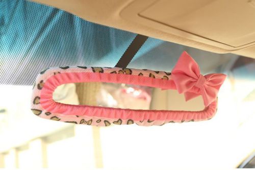 1pc cute car bow rearview mirror cover car accessories - pink