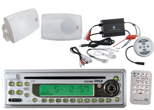 2- pyle 4&#034; white box speakers, pyle cd aux am fm mp3 marine radio,600w amplifier