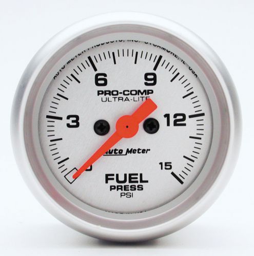 Auto meter 2 1/16 ultra lite fuel pressure gauge 15 psi silver face 4361