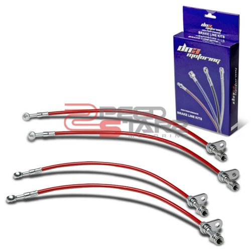 Stainless brake line/hose pvc coated 4-pcs for 03-07 honda accord cl7 uc1 red