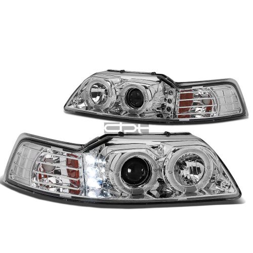 Chrome housing dual halo projector+led+amber headlight for 99-04 ford mustang