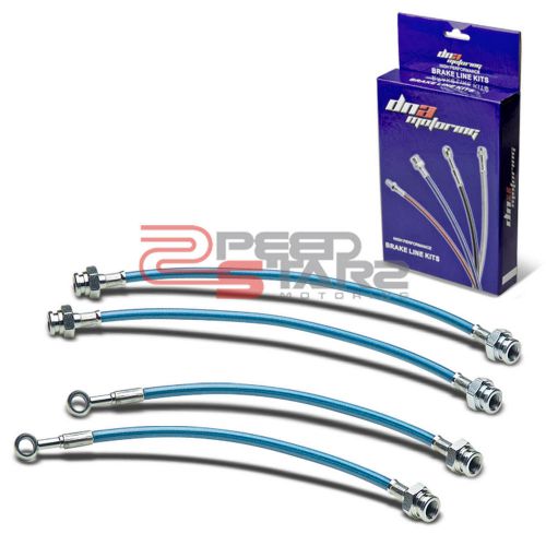 For 02-10 bmw 5/6/7-series blue pvc stainless hose brake lines/cable front+rear