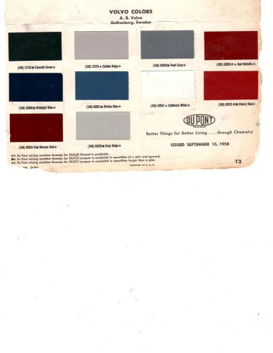 1957 1958 1959 1960  volvo  57 58 59 60 paint chips 58 dupont