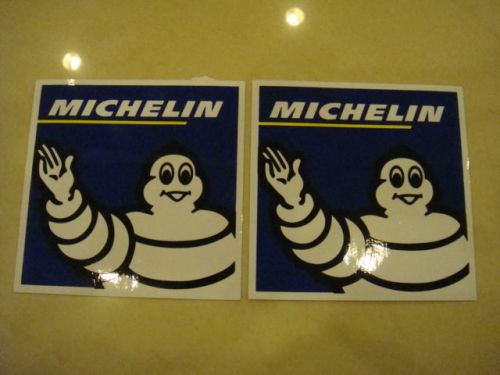 Pair of square 9.5x9.5cm michelin bibendum/ text logo stickers