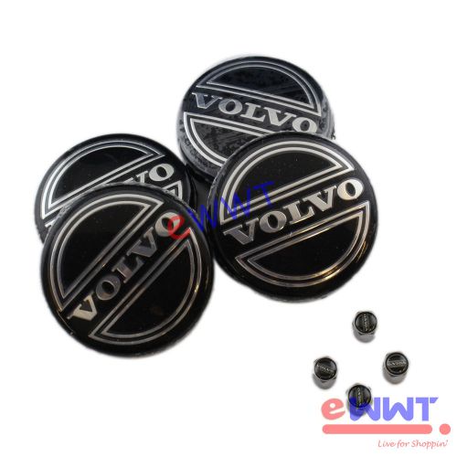 4pcs black 64mm wheel logo hub center emblem cover + valve cap for volvo dqve118