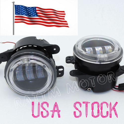 【ship from usa】 2pcs 4&#034; led fog light with angel eyes for jeep wrangler jk 07-14