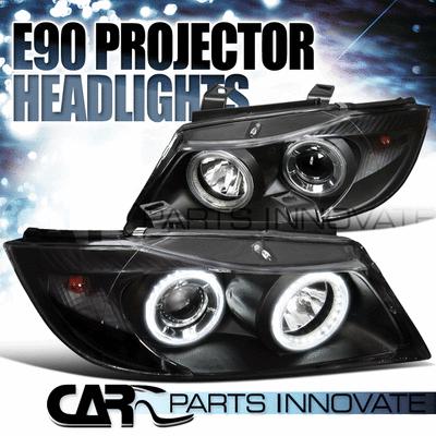 06-08 bmw e90 3-series 325i 330i 4dr black dual halo projector headlights