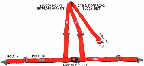 Rjs racing 2&#034; buggy off road seat belt 3 point b&amp;t y harness red 50521-4 4000504