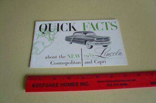 1952 lincoln quick facts book cosmopolitan and capri - vintage